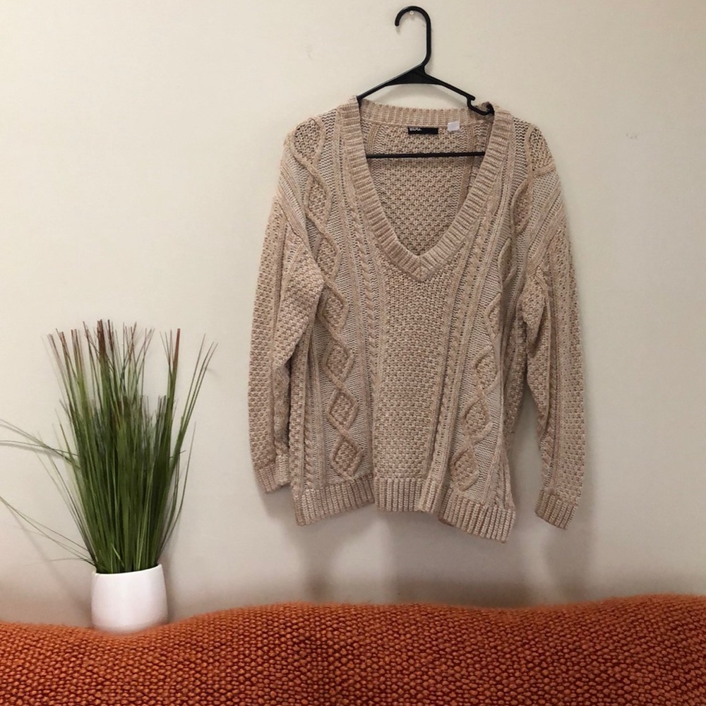 Cream Oversized V-neck sweater
